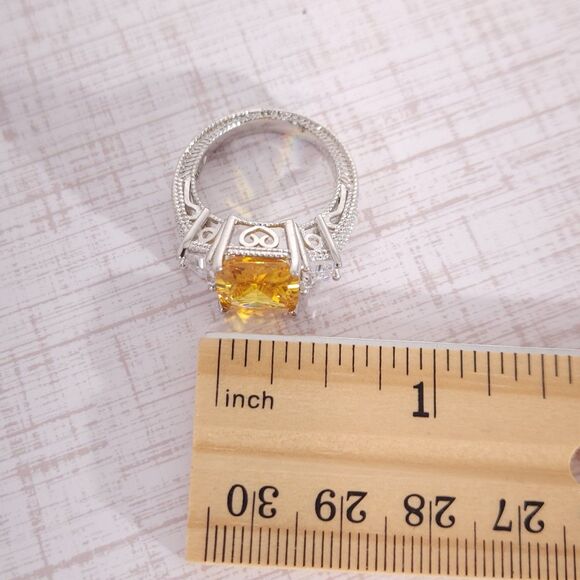Simulated Yellow and White Diamond Ring in Sterling Silver Size 7 - Picture 9 of 10